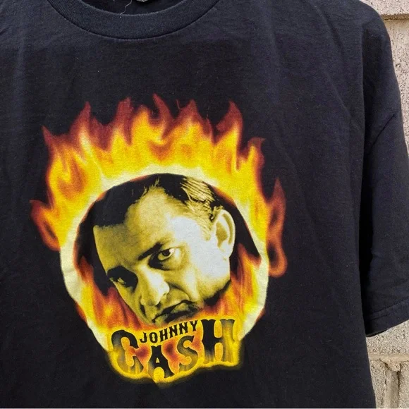 Vintage Y2K Johnny Cash Ring Of Fire Tee Shirt Size Large Music Band Guitar - Picture 2 of 3
